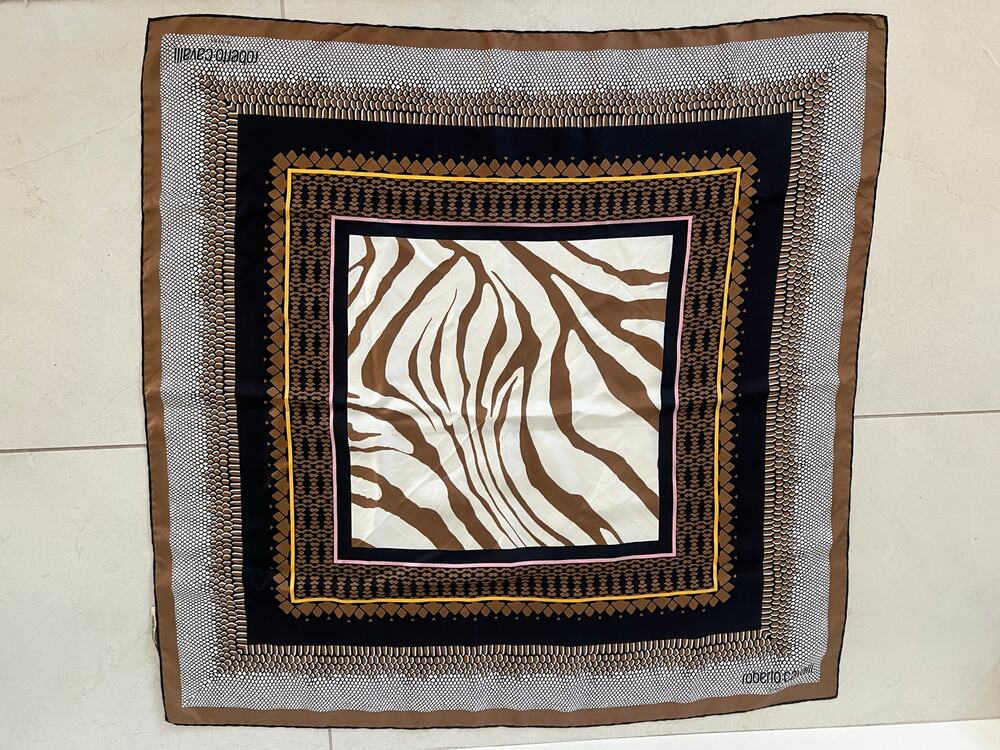 Roberto Cavalli large 35" silk square scarf zebra leopard animal print pattern
